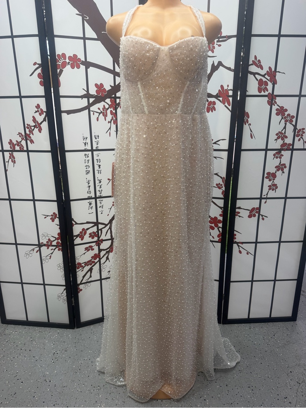 Strapless Beaded Ivory Evening Gown